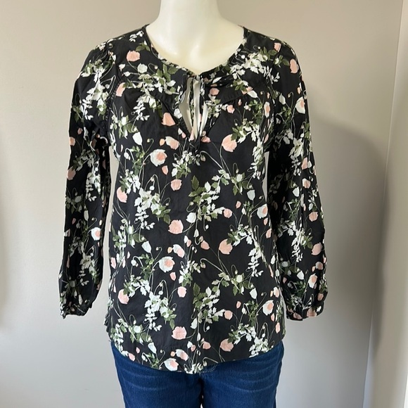 J Crew Point Sur Peasant Top Liberty London Art Fabric Poppy Dream Black Sz XS - Picture 4 of 16